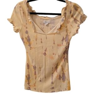 TRUE CRAFT WOMEN'S JUNIOR SHORT SLEEVE IVORY TIE DYE SUMMER TOP SIZE SMALL